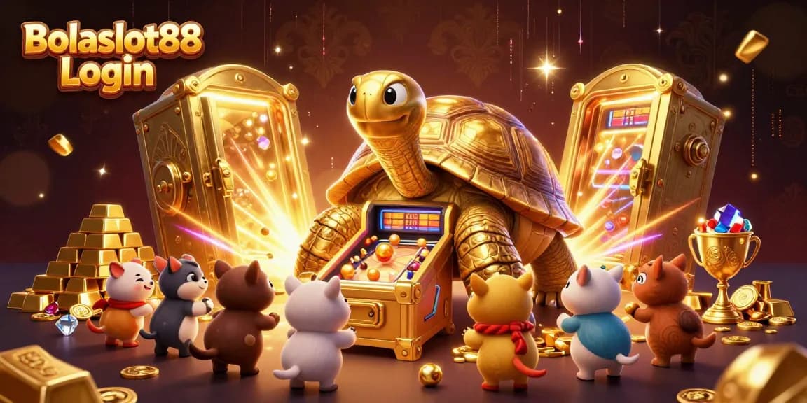 Experience the thrills of Bolaslot88 Login with an exciting 3D casino scene featuring a giant tortoise pinball machine.