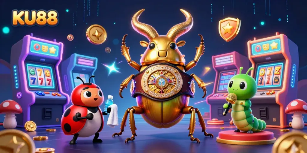 Experience thrilling gaming action with KU88 as the giant stag beetle faces off in a casino setting.