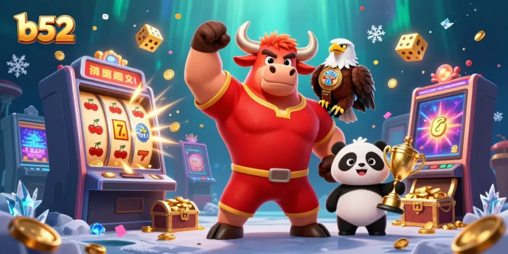Experience the excitement of b52 casino games with vibrant characters and a jackpot explosion.