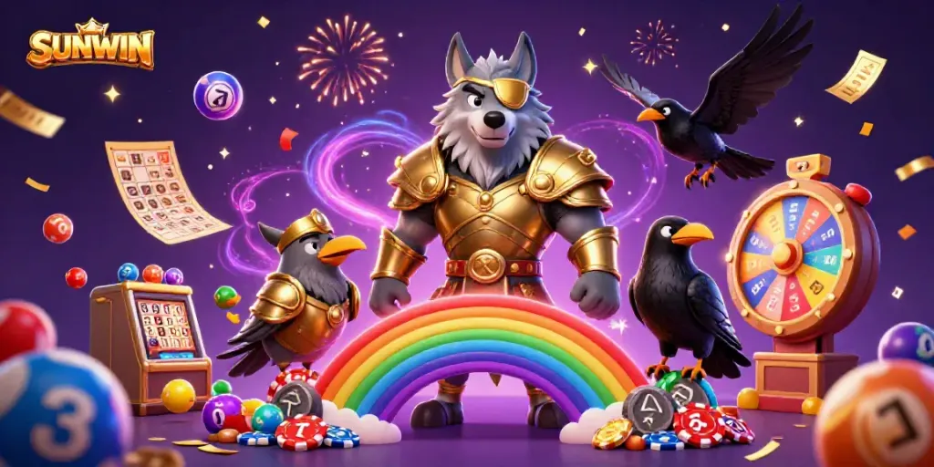 Experience the thrill of SUNWIN with vibrant casino elements and mythological characters.