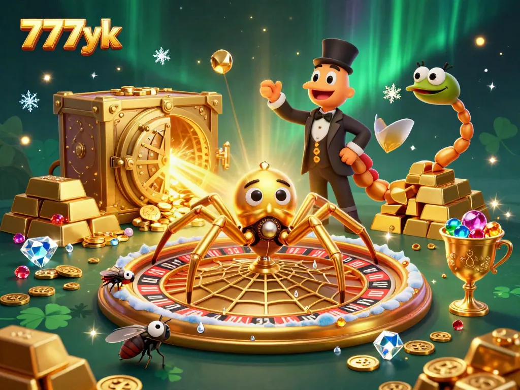 Experience thrilling bets at 777yk featuring a golden spider roulette, treasure, and a centipede croupier.