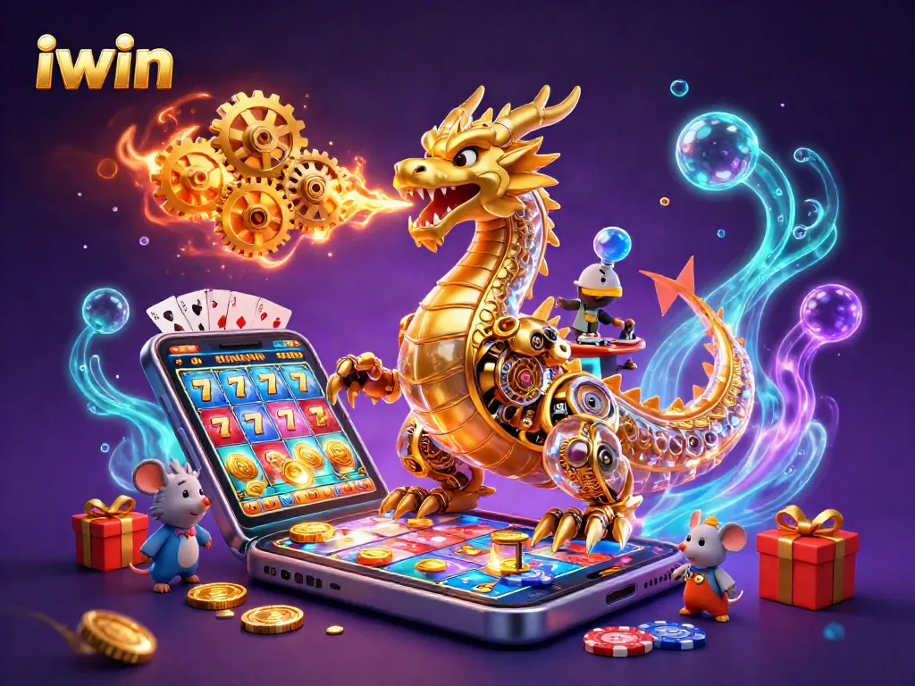 Play the immersive iwin slots with a golden dragon and thrilling gaming elements!