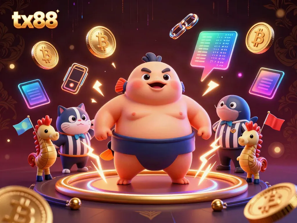 Engage with tx88's underwater casino experience featuring a fugu, referee catfish, and crypto excitement.
