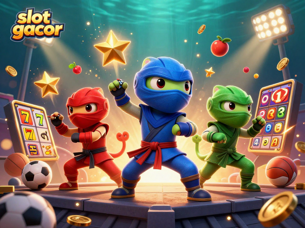 Savor the excitement of slot gacor as chameleons showcase dynamic martial arts in a vibrant casino scene.
