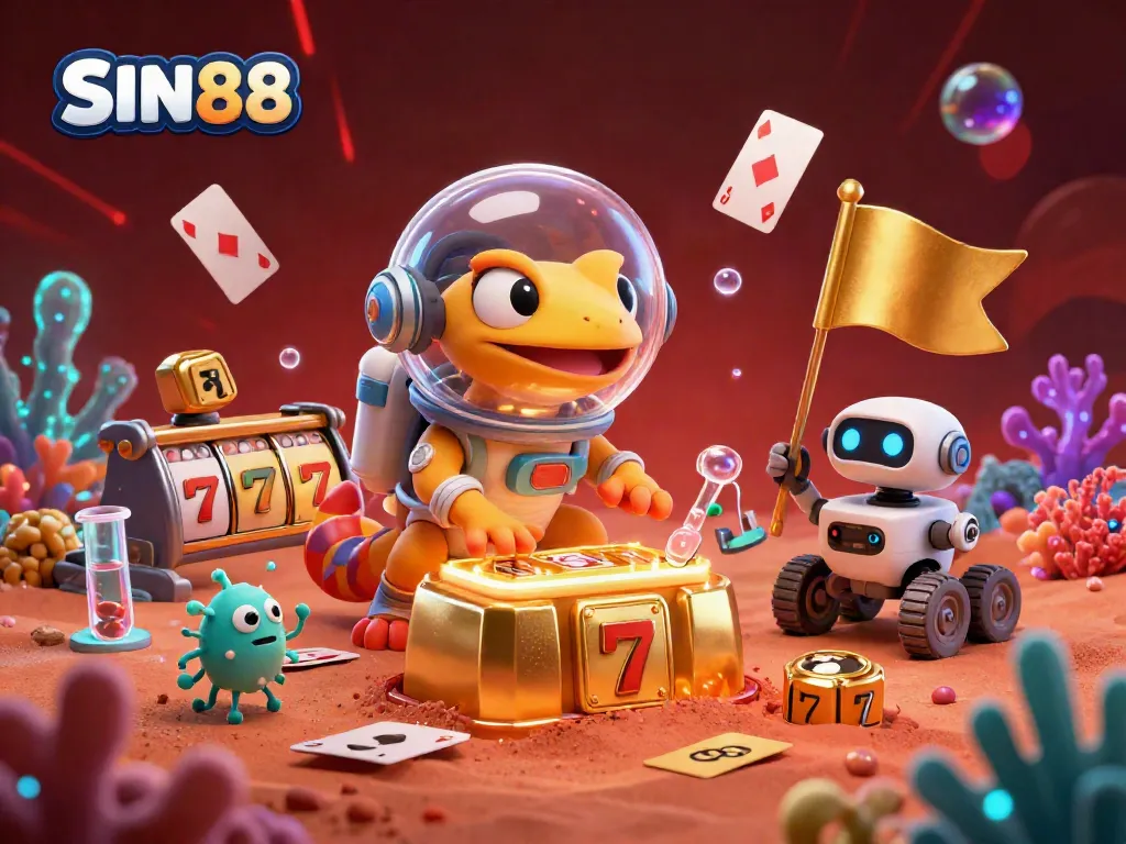 SIN88 players enjoy thrilling casino adventures in a vivid, gold-rich Martian setting.