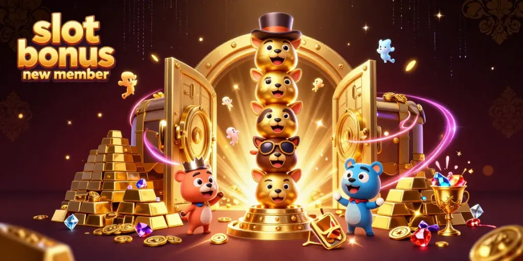 Experience the excitement with slot bonus new member, featuring dazzling games and promotional offers in a vibrant casino scene.