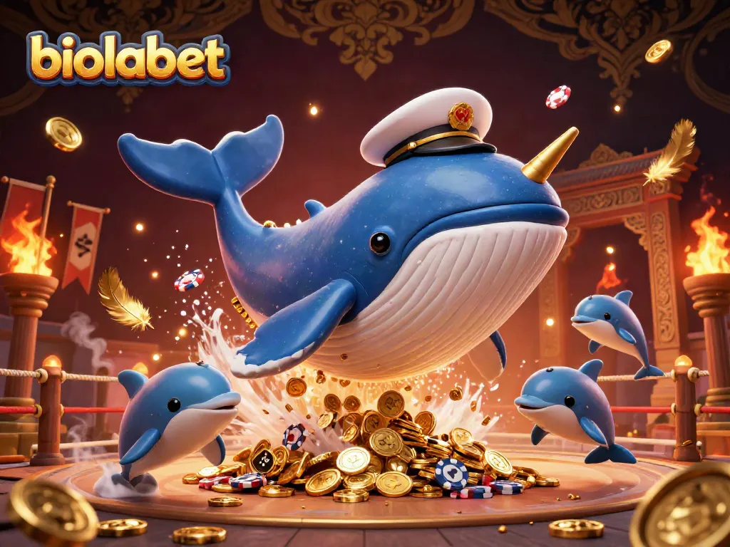 Experience the thrill of gaming at biolabet with cartoon whale and dolphins in a vibrant decision-making arena.