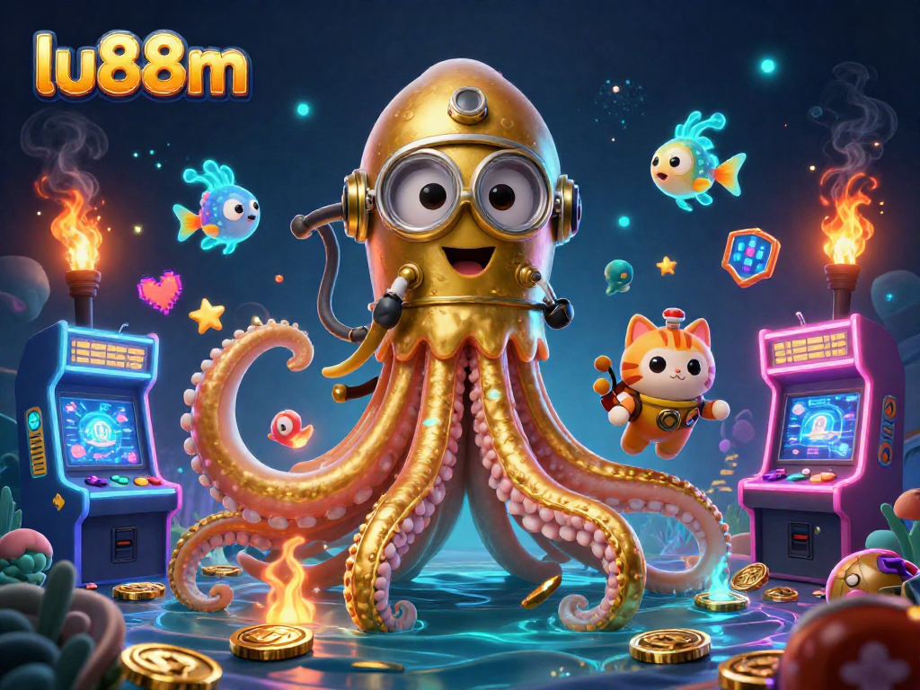 Experience thrilling gameplay at lu88m with a kraken and diving cat in a colorful casino adventure!