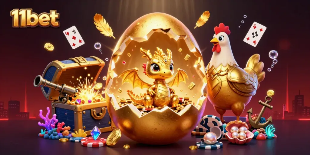 Experience thrilling wins with 11bet in a vibrant casino scene featuring a golden dragon and poker chips.