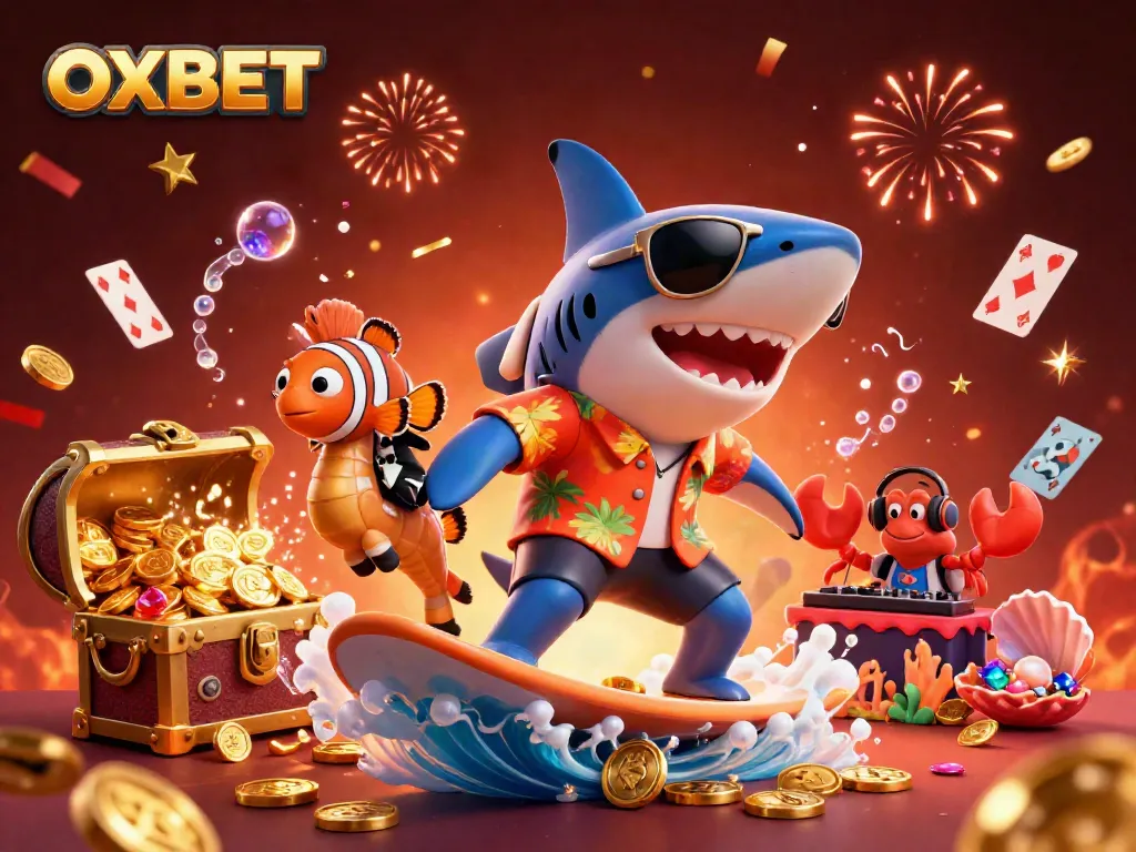 Join the fun at OXBET with vibrant underwater scenes featuring exciting characters and casino elements.