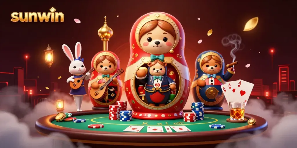 Experience the allure of sunwin with vibrant casino elements and animated characters.