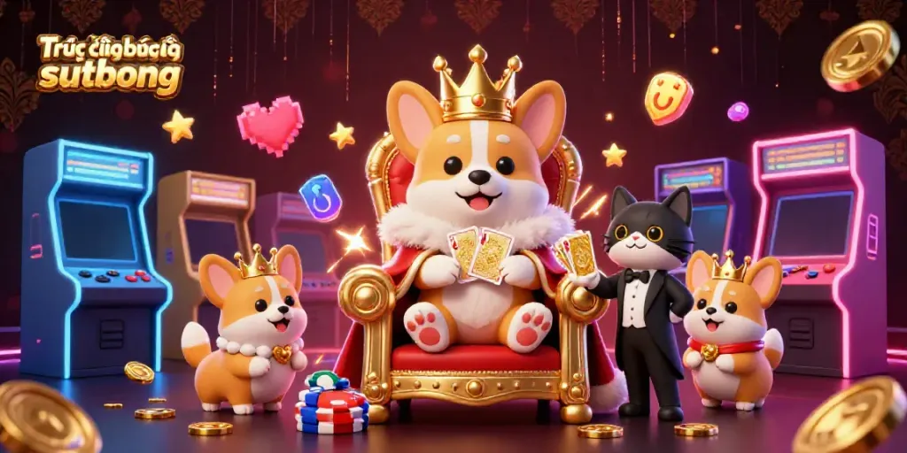 Engage in thrilling Trực tiếp bóng đá sutbong action with a royal corgi and vibrant casino elements.
