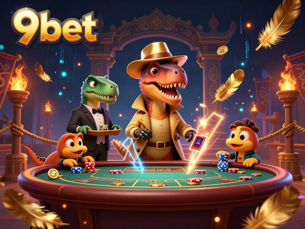 Experience thrilling gameplay at 9bet with dynamic dinosaur characters and vibrant casino elements.