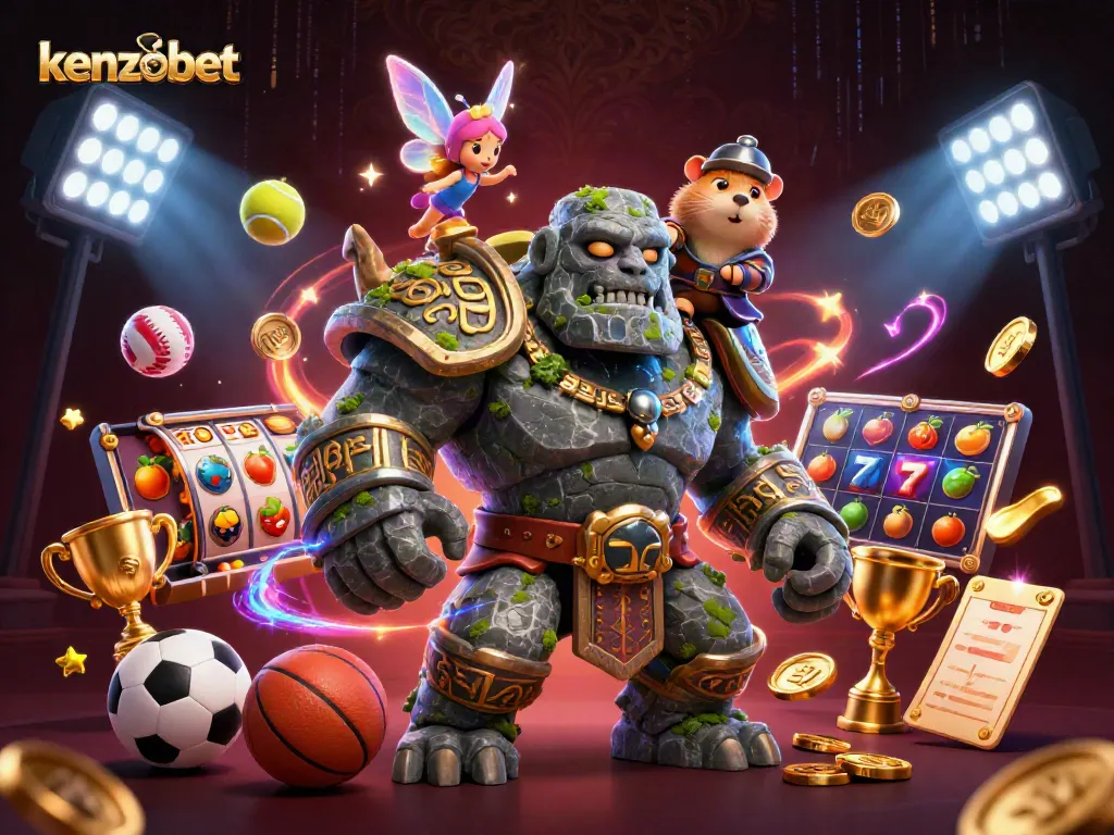 Engage in kenzobet games with thrilling characters and vibrant casino elements surrounding them.