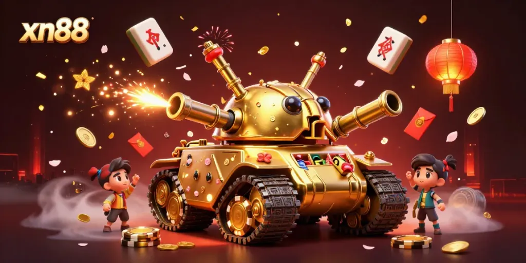Experience excitement with xn88 in this vibrant casino illustration featuring a golden beetle tank.
