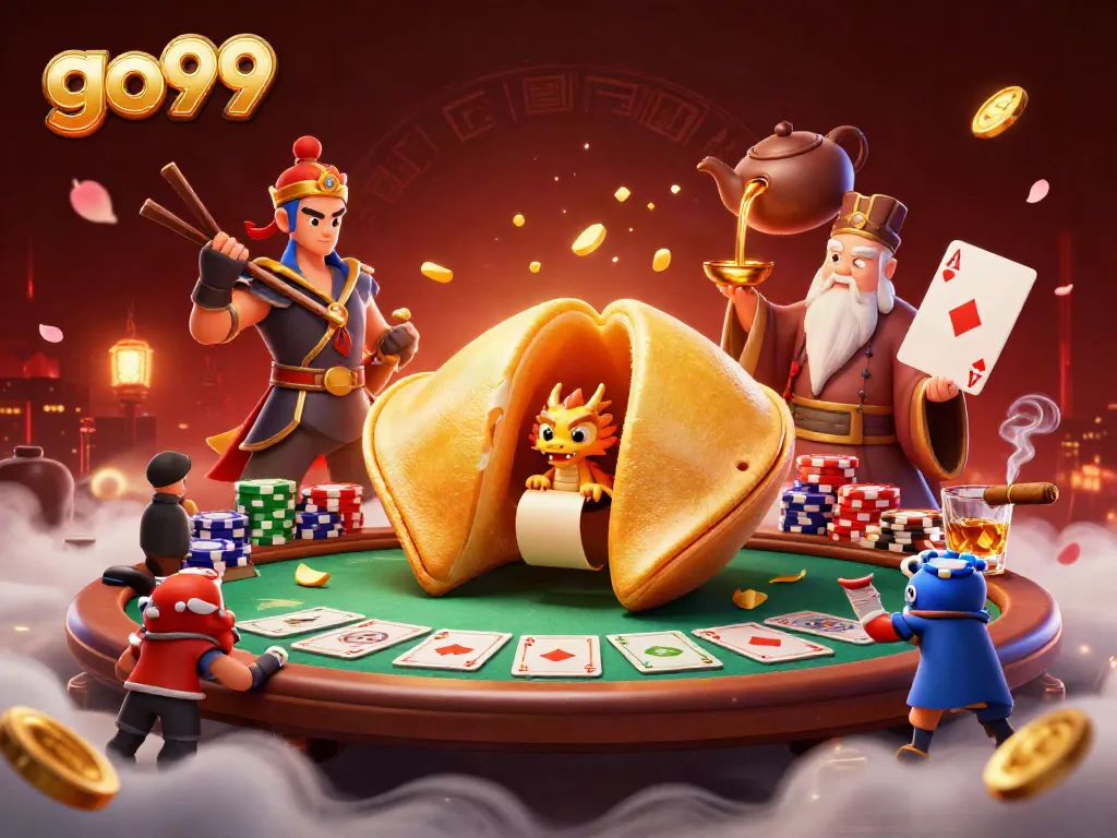 Experience excitement at go99 with a dynamic illustration featuring a lucky dragon, chips, and golden fortune elements.