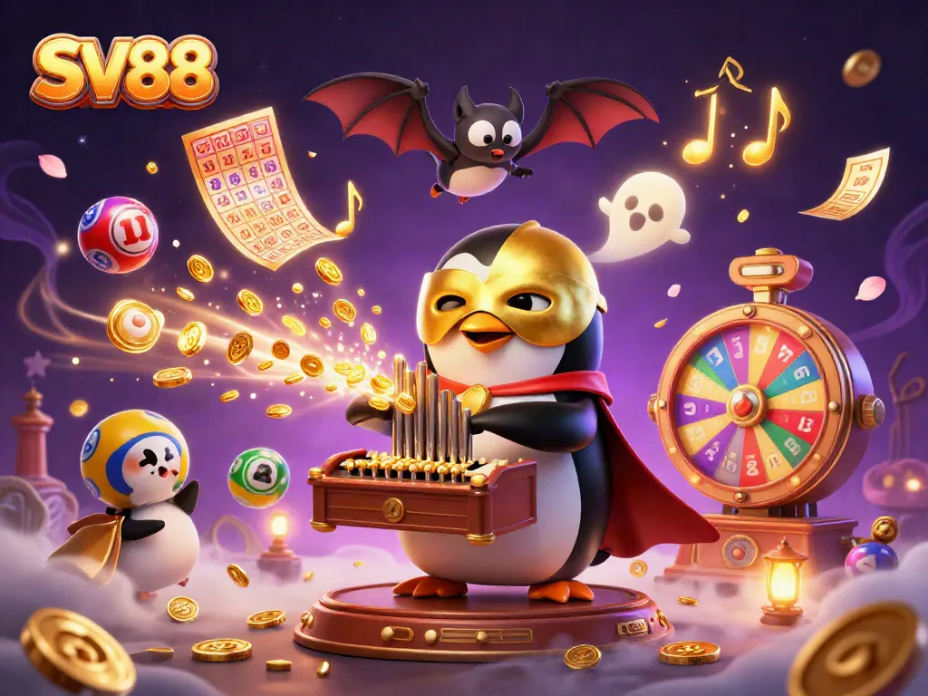 Experience SV88's vibrant gaming universe with a whimsical penguin playing for golden treasures.
