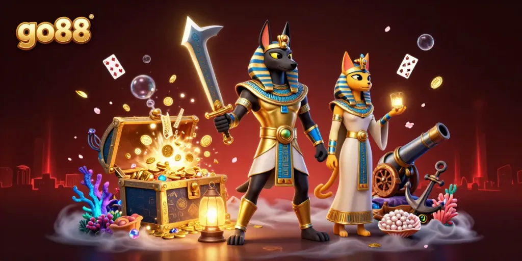 Experience go88's dynamic gaming world with ancient elements and treasure!