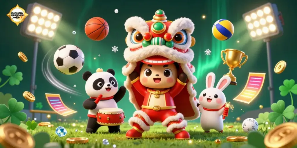 Experience bóng đá trực tuyến xoilac tv with dynamic sports-themed 3D illustration of festive characters and vibrant betting elements.