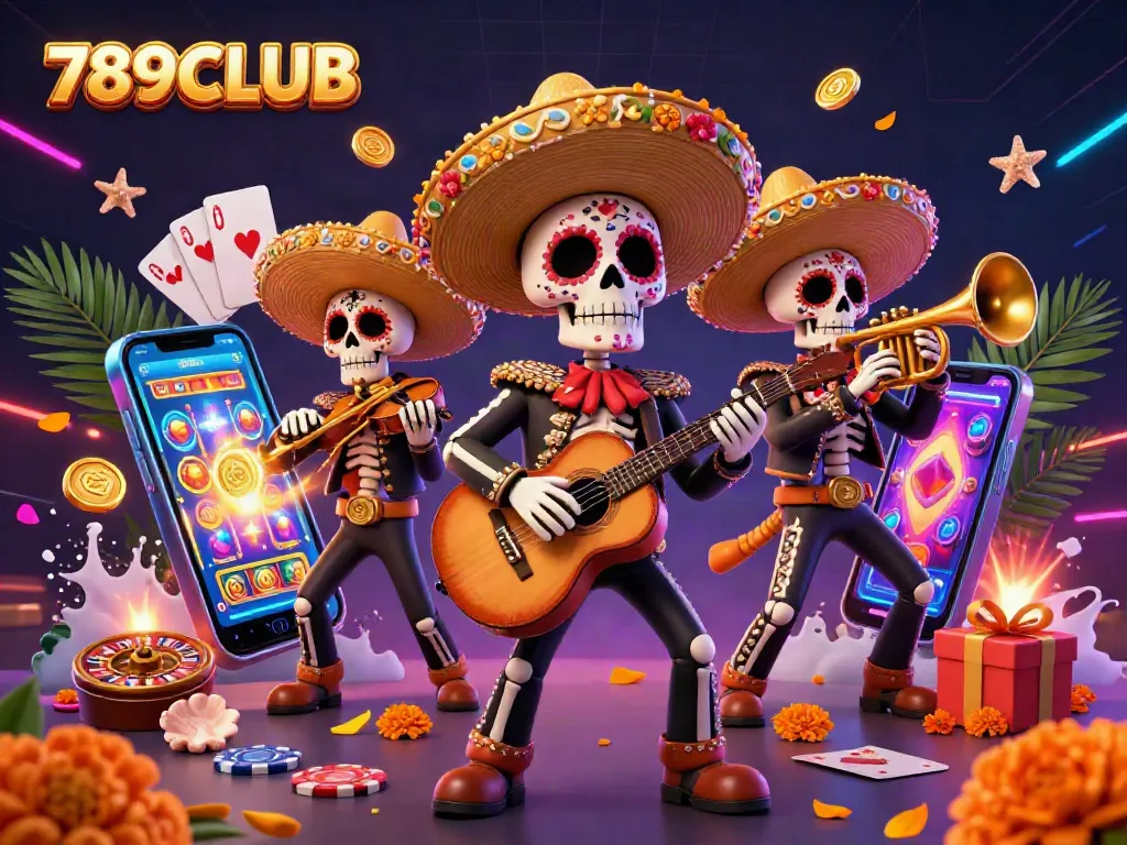 Engage in vibrant gaming with 789CLUB featuring colorful characters, casino elements, and exciting visuals.