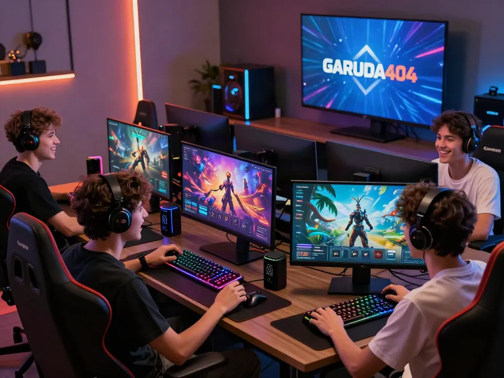 Players engaged with garuda404 digital games in a vibrant gaming setup.