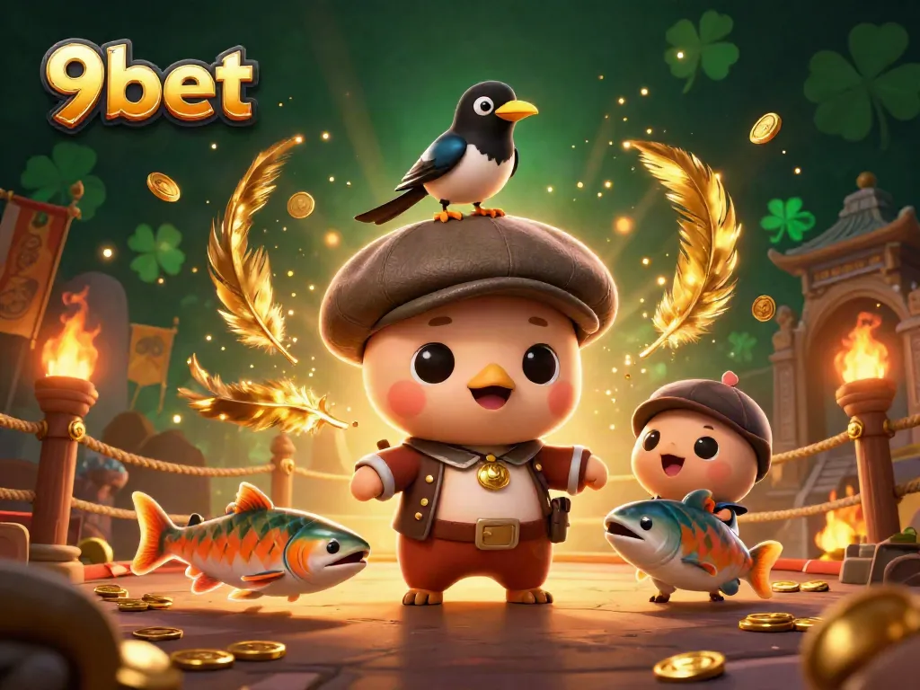 Experience thrilling wins at 9bet with this vibrant casino scene featuring playful characters.