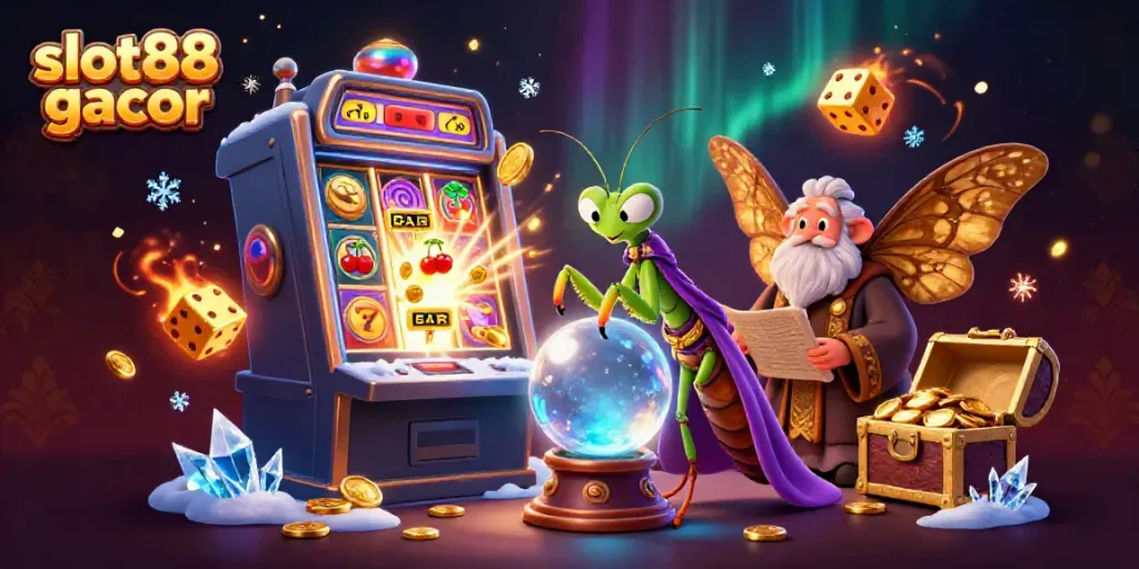 Menangkan jackpot di slot88 gacor dengan ilustrasi mendetail yang menampilkan karakter kasino.