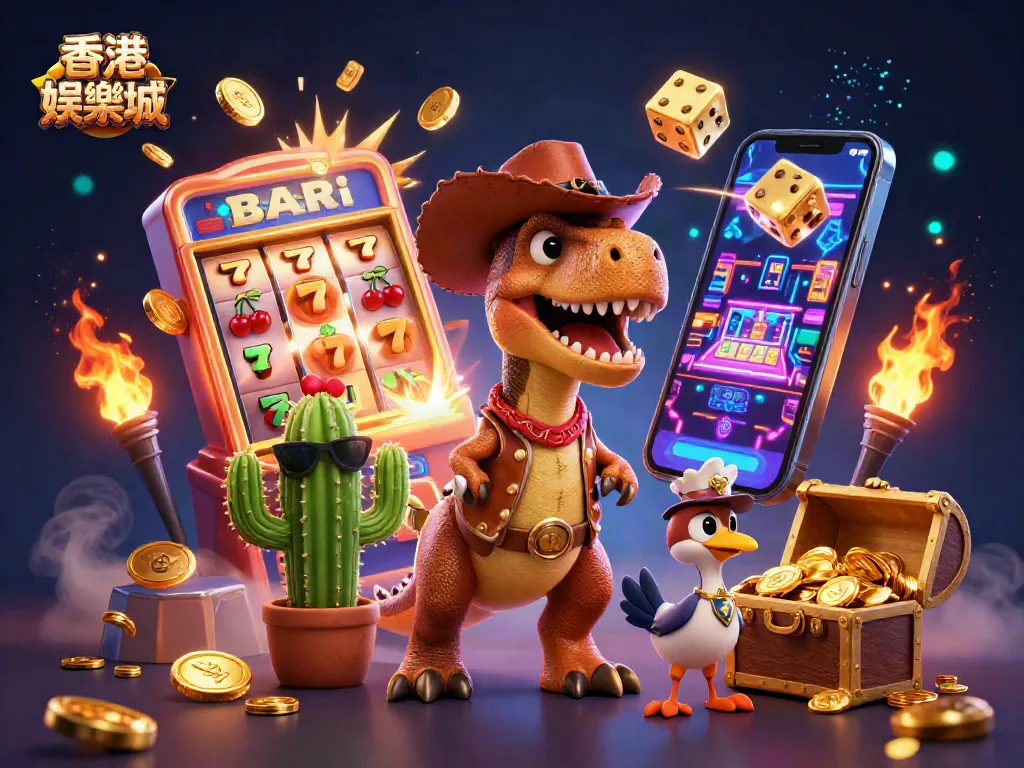 Engage in thrilling games at 香港娛樂城 with a dazzling 3D illustration featuring vibrant casino elements.