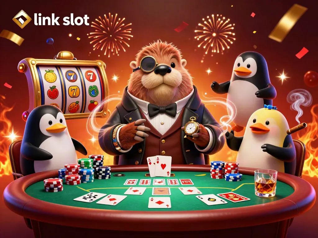 Join the thrilling action at link slot with a fun underwater casino scene featuring a walrus, dealer penguin, and bluffing pufferfish.