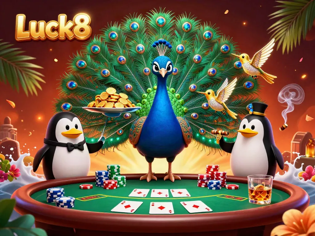 Experience the fun of Luck8 with vibrant characters and shimmering casino ambiance.